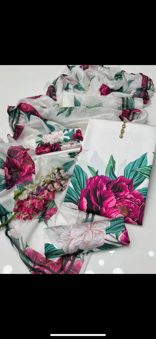 3 Pcs Women's Unstitched Digital Print Suit