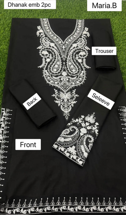 Stylish Embroidered Dhanak Suit Set - 2 Pcs in Black