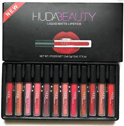 Hudabeauty 12 Pcs Bold Coverage Multicolor Matte Lipstick Set - Smudge Proof & High Pigmented