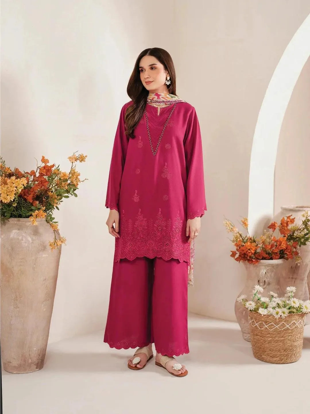 3 Pcs Women's Unstitched Chikankari Embroidered Suit