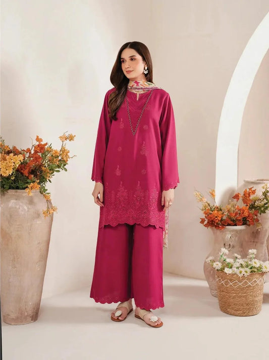 3 Pcs Women's Unstitched Chikankari Embroidered Suit