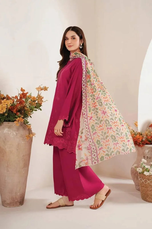 3 Pcs Women's Unstitched Chikankari Embroidered Suit