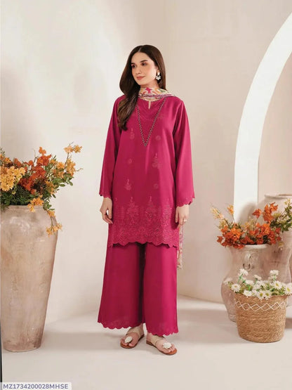 3 Pcs Women's Unstitched Chikankari Embroidered Suit